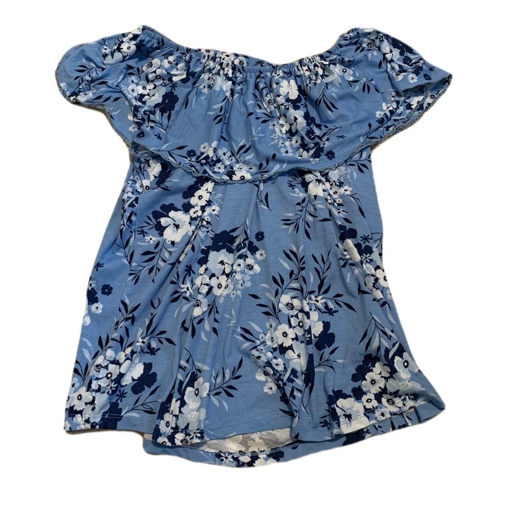 95. Lily Morgan Blue Floral Off-the-Shoulder Tunic Top Size L/G
